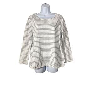 UNTUCKit Womens Black White Boat Neck Striped Long‎ Sleeve Shirt Size Large